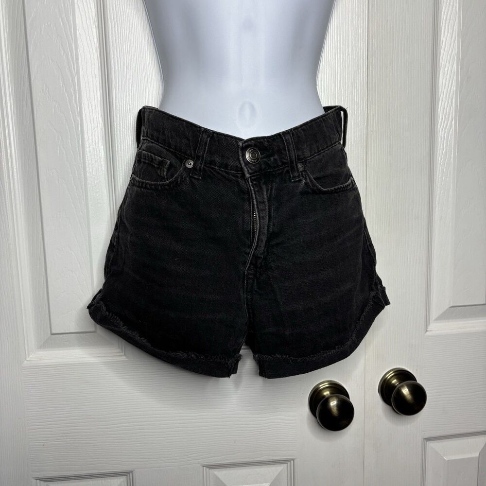 Aeropostale 000 Black High Rise Mom Shorts Distressed Denim Raw Hem
